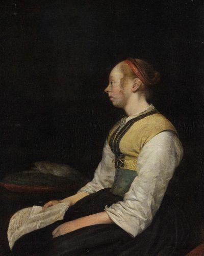 Borch - Jeune fille assise en costume de paysanne, vers 1650