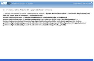 ASP.NET L'Outil Administration de site Web me fait une erreur System.ArgumentException