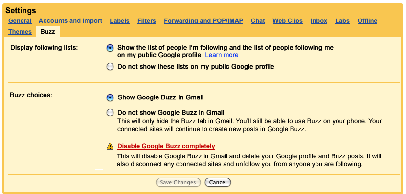 new Buzz settings Google corrige certaines lacunes de Buzz