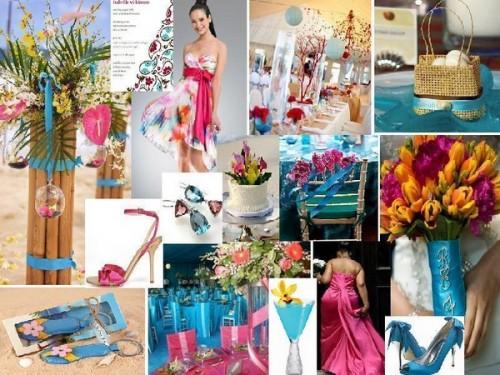Décoration de mariage rose fushia et bleu turquoise: thème tropiques, iles et vacances