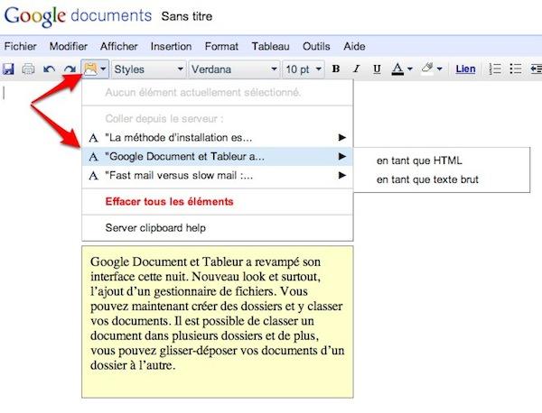 google documents presse papier serveur 1 Google Documents: copier coller du texte avec le nouveau Presse papiers serveur 
