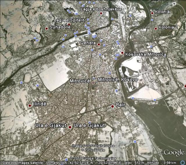 Mitrovica / Kosovska Mitrovica : quelle(s) ville(s) dans Google Earth ?