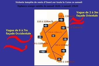 Alerte orange au niveau local: Forte tempête cette nuit et demain toute la journée sur l'ensemble de la Corse.