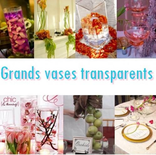 Grands vases transparents en centres de table