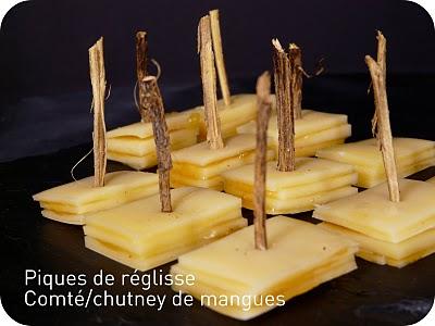 Piques de réglisse comté/chutney de mangues