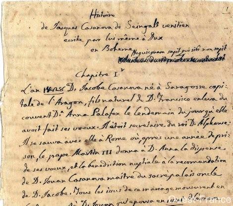 Manuscrit de Casanova: le début