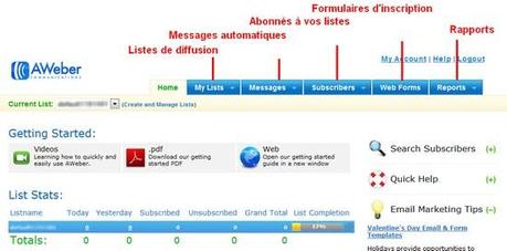 Comment mettre en place une chaine de prospection et de fidélisation avec Aweber ? – Partie 1 interface aweber