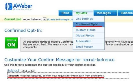 Comment mettre en place une chaine de prospection et de fidélisation avec Aweber ? – Partie 1 confirm optin