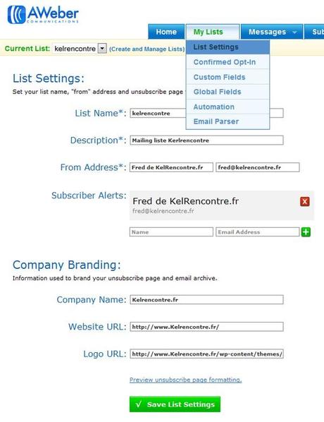 Comment mettre en place une chaine de prospection et de fidélisation avec Aweber ? – Partie 1 paramétrage liste