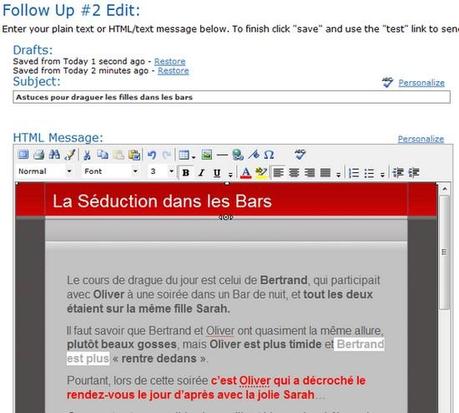 Comment mettre en place une chaine de prospection et de fidélisation avec Aweber ? – Partie 1 message chaine prospection