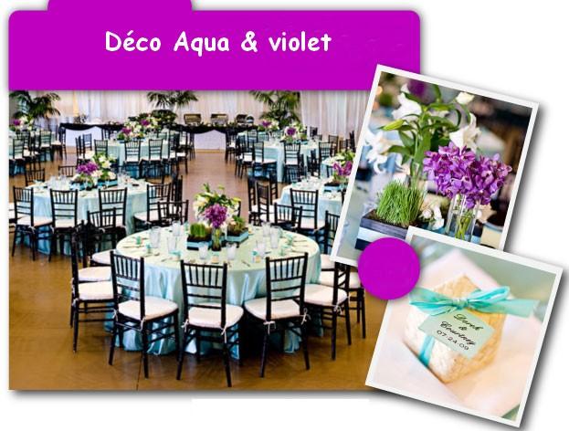 Décoration de mariage violette et aqua