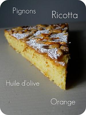 Tarte ricotta /orange /pignons et surtout huile d'olive pour le jeu de Carole