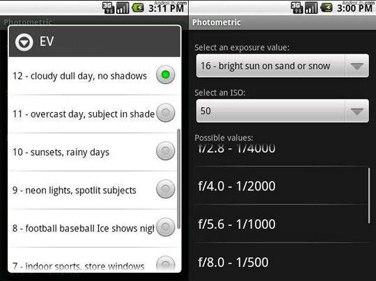 Application Photometric pour Android