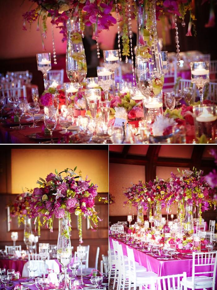 Décoration de mariage vert rose fushia et violet