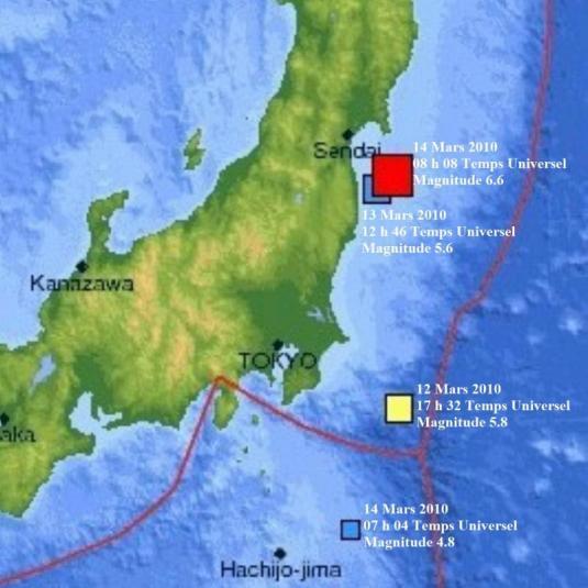 Un séisme de forte intensité, magnitude 6.6, au large de Honshu, Japon : Crainte de tsunami.