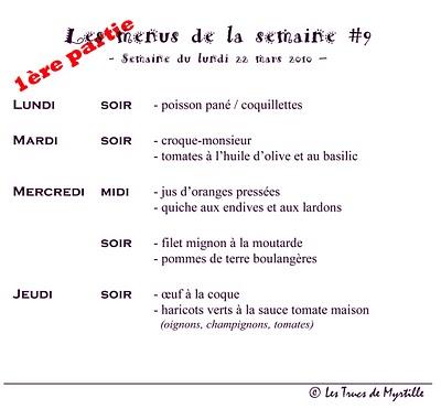 Menus de la semaine #9 (1ère partie)