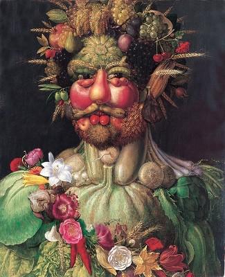 Rudolf II Rodolphe II de Habsbourg, empereur du saint Empire  romain germanique, roi de Bohême et de Hongrie, représenté en Vertumnus,  dieu latin des saisons, vers 1590