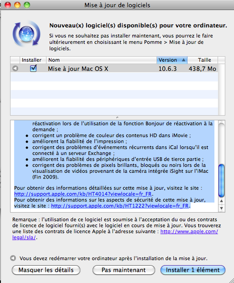 Mise à Jour Mac OSx 10.6.3