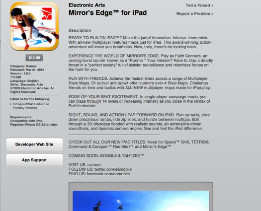Mirror’s Edge sortira d’abord sur iPad au prix de 11€