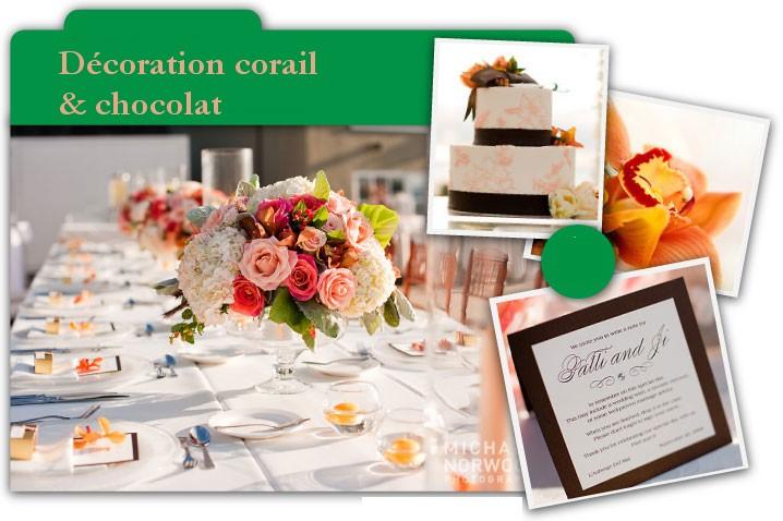 Décoration de mariage corail et chocolat: le mélange improbable