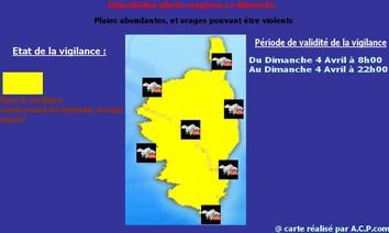 Phase de surveillance de niveau jaune : Dégradation pluvio-orageuse demain sur la Corse.