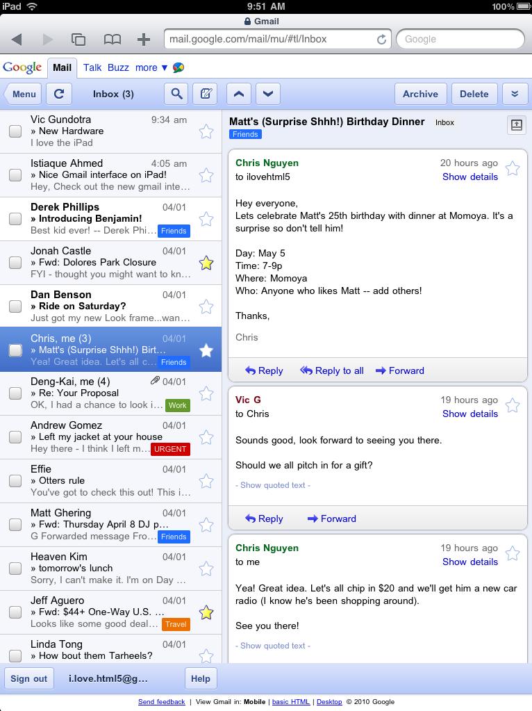 Gmail format iPad