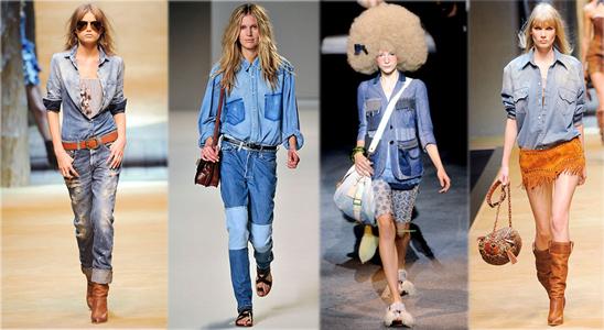 Comment porter le jean? Défilés printemps-été 2010. De gauche à droite: D&G, Chloé, Louis Vuitton, D&G. Source:www.style.com