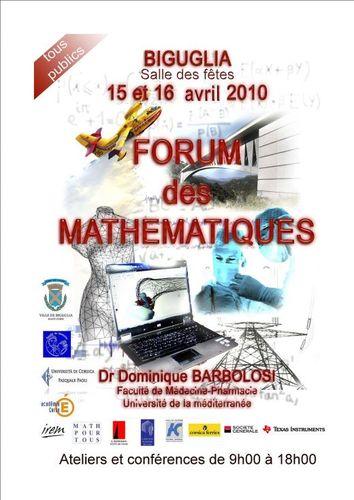Forum des Mathématiques à la salle des fêtes de Biguglia les 15 et 16 avril prochains : Le programme.