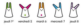 Les illustrations des 5 lapins à trouver  pendant chacun des 5 jours du concours