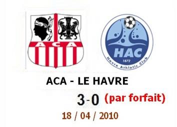 FOOT : L2 / 33ème journée : AC Ajaccio 3 - 0 Le Havre (victoire promulguée par forfait...)