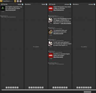 Tweetdeck en fonctionnement, avec deux comptes différents