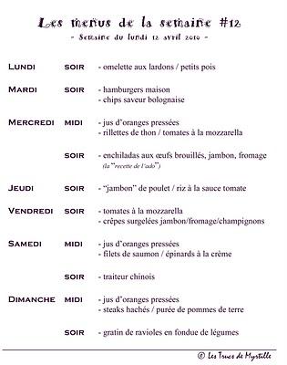 Rillettes de thon et menus de la semaine #12