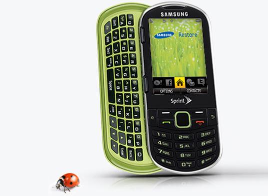 samsung restore, sprint, cell phone, recycling, sustainability, green design, eco design