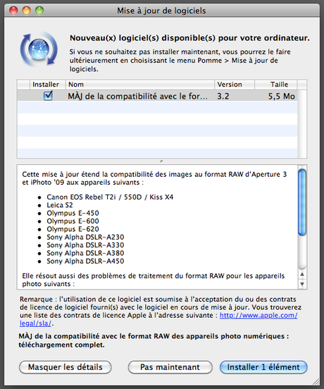 Mise à jour Aperture 3 et iPhoto 09