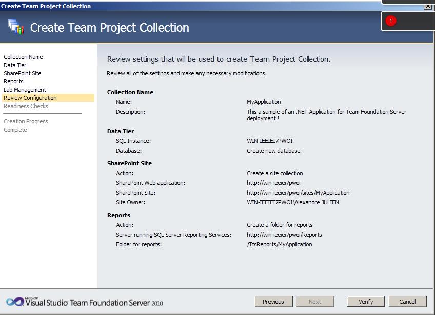 TFS Wizard Step 6 Team Foundation Server 2010 : installation et configuration