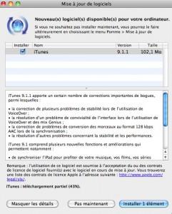 Mise à jour d’iTunes en version 9.1.1 disponible