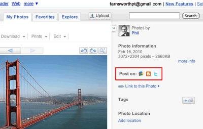 picasa web twitter 2 Des boutons Twitter, Blogger et Buzz sur Picasa Albums Web