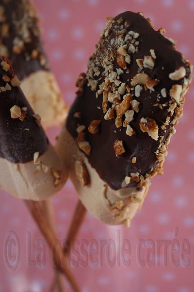 Cent-deuxième participation aux TWD - Pops glacés au sucre brûlé en habit de chocolat craquant et d'arachides rôties au miel