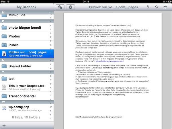 dropbox ipad 1 Dropbox pour iPad