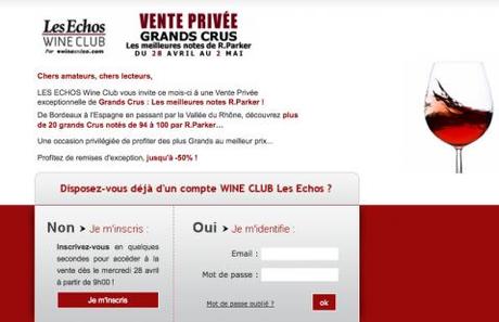 Sur le site lesechos.fr offre de ventes-privées en ligne sur rendez vous.