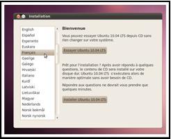 [Le premier écran de l'installateur d'Ubuntu 10.04 Lucid Lynx]