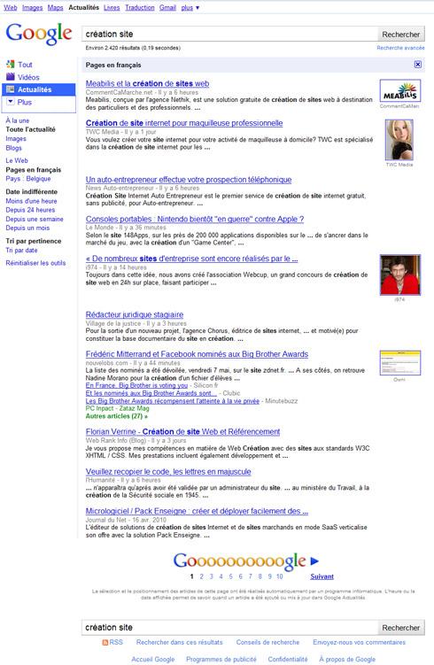 Modification de l'interface de Google