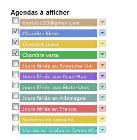 Google agenda choix des calendriers