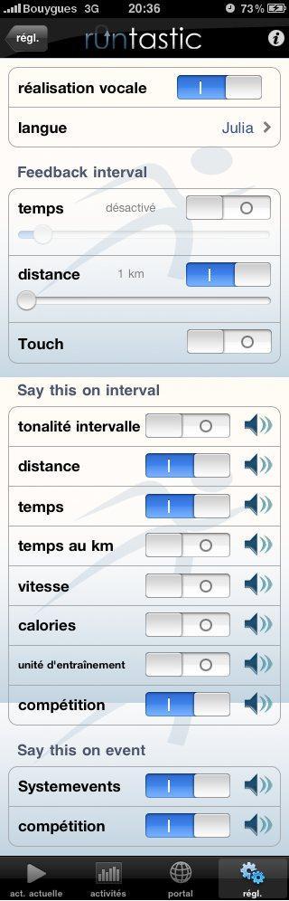 runtastic PRO - Configuration annonce vocale Test de l’application ‘runtastic PRO’ pour iPhone
