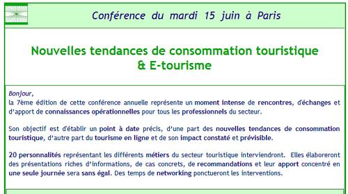 La conférence annuelle de Guy Raffour sur les nouvelles tendances de consommation touristique & E-tourisme 15 juin 2010