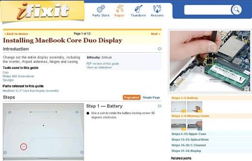 iFixIt - capture d'écran - 1000 manuels pour réparer Mac iPod et iPhone d'Apple