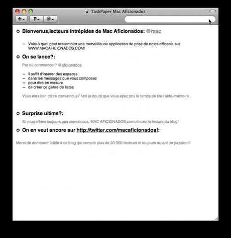 TaskPaper sur Mac Aficionados©