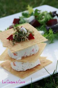 millefeuille_surimi_cheesecake_salade_vinaigrette_rhubarbe