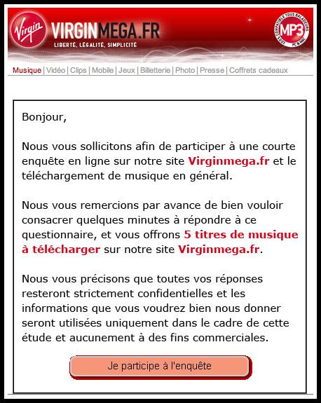Pour son enquête en ligne, Virginmega.fr offre 5 MP3