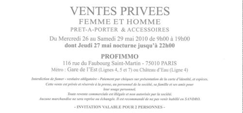 Vente privée Sandro Du mercredi 26  au samedi 29 maiInvitation...